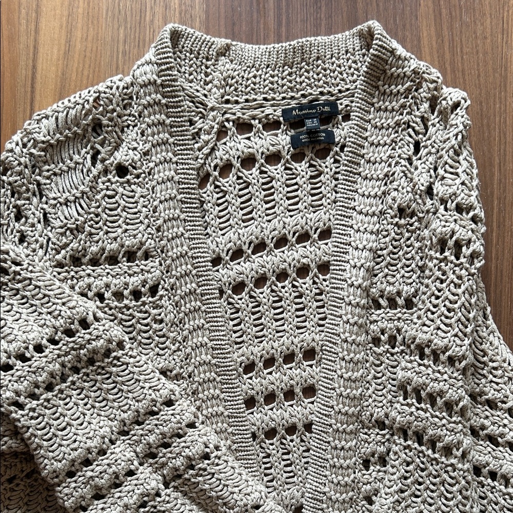 Massimo Dutti Beige Open-Knit Cardigan